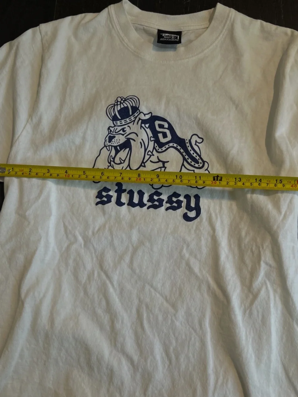 Stussy Bulldog T-Shirt White blue Top short sleeve SMALL - Picture 3 of 7